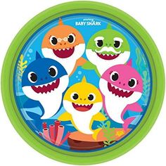 three baby shark plates on a white background