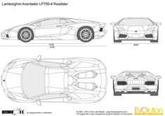 the lambinon aventator lf - 4 roadster is shown in blueprint