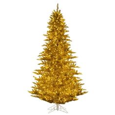 a gold christmas tree with lights on it