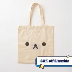 100% cotton reusable shopping carry bag with digital print on one side. Simple and cute :) Rilakkuma Bear, Bear Face, Rilakkuma, Cotton Tote Bag, Carry Bag, Carry On Bag, Cotton Tote Bags, Bag Sale, Digital Prints