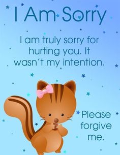 a card with a cat saying i am sorry