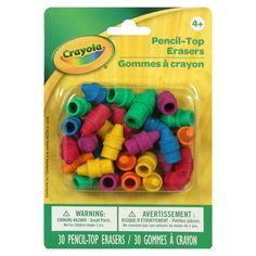 crayon pencil top erasers, assorted colors and sizes for children to use