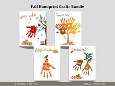 four handprint cards with different designs on them