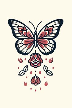 a drawing of a butterfly with red and black wings on it's back end