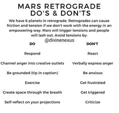 a poster with the words mars retrorade do's and don'ts