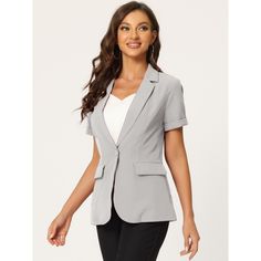 The suit-style design and 1 button detail are great for day-to-night wearing. The notch lapel and 1 button closure make it smart enough for the office paired with a pencil skirt or straight-leg trousers. Team this short sleeve blazer with black pants and a handbag, to match for office look. Please check your size to make sure the item fits before ordering. Office Lady Blazer With Button Closure For Workwear, Single Button Office Blazer, Office Wear Blazer With Button Closure, Single Button Office Lady Blazer, Office Lady Blazer With Button Closure For Business Casual, Business Casual Office Lady Blazer With Button Closure, Business Casual Blazer With Button Closure, Short Sleeve Single Breasted Blazer For Business Casual, Business Casual Short Sleeve Single Breasted Blazer