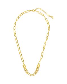 A glam chain belongs in every fashionista's collection! This gorgeous necklace features smooth and CZ-encrusted links. Available in gold and silver tones. Adjustable for a perfect fit. Materials: 14K gold or rhodium plated brass, cubic zirconia Features: Measures 16" with 2" extender, 0.4"x0.2" links, 1" pendant, Lead & Nickel free, lobster clasp Gold-tone Cable Chain Necklaces, Gold-tone Chain Necklace With Solid Link Construction, Chic Metal Chain Necklace With Cable Chain, Gold Plated Solid Link Necklace, Chic Metal Cable Chain Necklace, Gold-tone Chain Link Chic Necklaces, Chic Gold-tone Chain Link Necklaces, Chic Gold-plated Cable Chain Necklace, Chic Gold-tone Chain Link Necklace