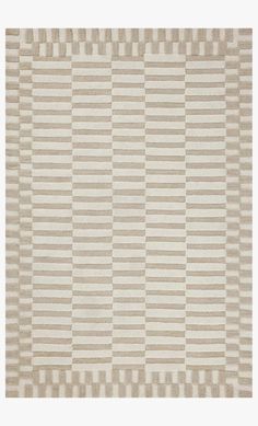 a beige and white rug with vertical stripes