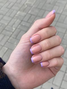 Short Purple French Tip Nails, Purple French Tip Nails, Purple French Tip, Short Nail Ideas, Purple French, Winter Nails Acrylic, Work Nails, Short Nail