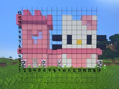 a pink hello kitty house is shown in the middle of an image with numbers and letters