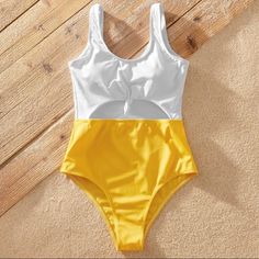 Yellow And White New White Color Block Swimwear For Spring, Yellow Color Block Swimwear, Yellow Color Block Swimwear For Swimming, Yellow Color Block Swimwear For The Pool, Yellow Color Block Swimwear For Pool, Yellow Color Block Swimwear For Poolside, Summer Yellow Color Block Swimwear, Overalls Women, Womens Swim