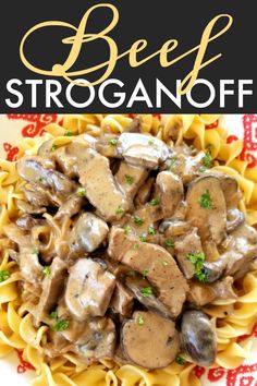 beef strogano off with noodles and mushrooms