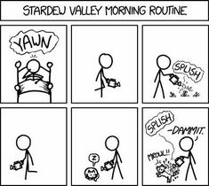 a comic strip with an image of a person saying it's morning routine