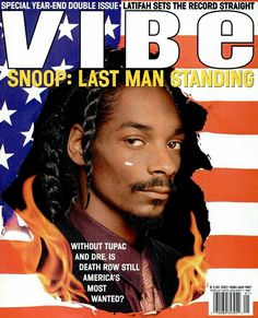 a man with dreadlocks on the cover of vibe magazine, which is featured in an american flag background