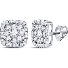 GND 14K White Gold Round Diamond Square Cluster Stud Earrings with Pave-Set Diamonds - 1.25 Carat Total Diamond Weight Diamond Cluster Earrings, Round Diamond Setting, Evil Eye Pendant, Square Earrings, Cluster Earrings, Fine Jewellery Earrings, Diamond Cluster, Everyday Jewelry, White Gold Diamonds