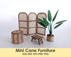 miniature cane furniture set with stool and plant