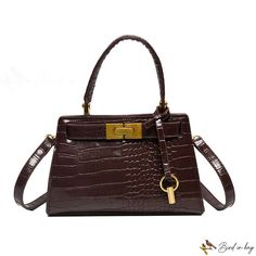 Bird in Bag - Bag female new crocodile mini bag shoulder bag handbag cross small bag locking bag Brown Top Handle Bag With Lock, Brown Office Shoulder Bag With Lock, Brown Bag With Lock For Daily Use, Brown Bag With Lock For Everyday Use, Brown Tote Bag With Lock, Brown Everyday Bag With Lock, Brown Rectangular Shoulder Bag With Lock, Rectangular Brown Shoulder Bag With Lock, Chic Brown Shoulder Bag With Lock