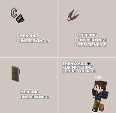 four different types of minecraft characters with the words, mending unbreking