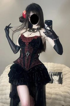 Fabric: High quality fabrics Color: Black Feature: Triple-Layered, Ruffle Style: Gothic Include: Skirt*1 (Any of the accessory is not included.) Skirt & Top Si Hot Outfit Ideas, Punk Dress, Style Gothic, Ruffles Fashion, Gothic Outfits, Goth Outfits, Alternative Outfits, Really Cute Outfits