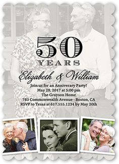 the 50th anniversary party card features photos of two people and one is holding an older man