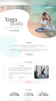 the yoga studio wordpress theme is clean and modern, with an image of a woman doing