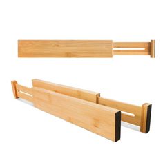 two wooden shelfs are shown against a white background