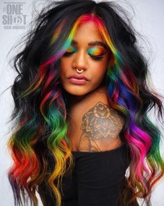 Danger Jones Hair Color, Crazy Color Hair Ideas, Crazy Colored Hair, Dark Rainbow Hair, Rainbow Hair Dye, Dramatic Hair Color, Unique Hair Colors, Rainbow Hair Color Ideas, Vibrant Hair Color Ideas