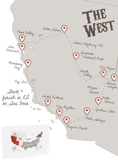 a map with pins on it and the location of several locations in each state,