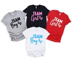 "Team Girl Shirt,Gender Reveal Shirt,Pregnancy Announcement Shirt,Baby Shower T-Shirt,Team Boy Shirt,Team Girl And Boy Tees,Pink or Blue Tees * High quality and super soft, comfortable shirt. Made with top-of-the-line vinyl and pressed with a professional grade heat press. * Please check all color and size charts before place the order. Since all shirts are custom made based on your selection, I don't accept return or exchange unless there is an issue with your order. *We're working with different shirt brands based on the color/size availability. All shirts we use are soft style, not heavy cotton. Solid colors are all cotton and heather colors are cotton/poly blend. (there may be exceptions) *Our Sweatshirt 70% SoftLume combed and ring-spun cotton, 30% polyester fleece- with 100% SoftLume Pink Pre-shrunk T-shirt For Gender Reveal, Pink Letter Print T-shirt For Gender Reveal, Pink Graphic Tee For Gender Reveal, Casual Shirt With Name Print For Gender Reveal, Pink Graphic Print Shirt For Family Events, Casual Pink Shirt For Family Occasions, Pink Crew Neck T-shirt For Gender Reveal, Family Matching Short Sleeve T-shirt For Gender Reveal, Pink Family Matching Crew Neck T-shirt