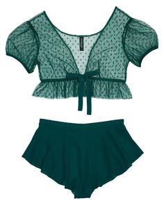 Lindy Dark Green Crop Top and Short Set, S-L | Adore Me Vacation Sleepwear With Short Sleeves, Sheer Coquette Sleepwear For Summer, Fitted Summer Sleepwear With Short Sleeves, Fitted Coquette Summer Sleepwear, Fitted Summer Sleepwear In Coquette Style, Summer Party Sleepwear With Ruffles, Coquette Ruffled Sleepwear For Summer, Coquette Ruffled Summer Sleepwear, Flirty Fitted Summer Sleepwear