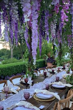 Fairy Tail Wedding Colors, Green And Purple Themed Party, Wisteria Themed Quince, Wisteria Themed Party, Wisteria Quinceanera Theme, Emerald Green And Purple Quinceanera Theme, Purple And Green Wedding Aesthetic, Purple Fairy Wedding Theme, Purple And Green Wedding Theme Ideas