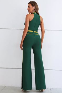 Look irresistibly chic in this Hanny Trend High Neck Jumpsuit. Its fashionable high neckline and slim fit make it a true wardrobe staple. Stand out and stay on top of the trend with this elegant one-piece jumpsuit. Dare to be unique!

Model wearing size S

Model stats: Height-177cm/69.7" Bust-86cm/33.9" Waist-62cm/24.4" Hips-94cm/37.0"
Made from stretch bandage fabric, that is made to contour, shape, and flatter your body. High Neck Jumpsuit, Bandage Jumpsuits, Neck Bandage, High Street Fashion, Green Jumpsuit, Jumpsuit Pattern, Jumpsuit Summer, High Fashion Street Style, Wide Leg Jumpsuit