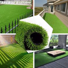 several pictures of different types of artificial grass