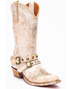 Dan Post Women's Restless Western Boots - Snip Toe, White Western Moto Boots With Buckle Closure And Snip Toe, Rugged Boots With Buckle Closure And Snip Toe, Rugged Snip Toe Boots With Buckle Closure, Leather Boots With Rivets And Snip Toe, Western Boots With Snip Toe And Removable Insole, Western Leather Boots With Studded Rubber Outsoles, Wedding Dress With Cowboy Boots, White Western Boots Outfit, Shyanne Boots