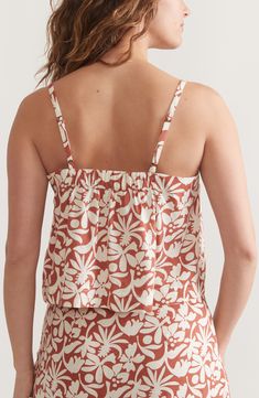 Tropical flowers make a cheery splash across this hemp-blend cami fashioned with a button placket. Front button closure V-neck Adjustable straps 54% hemp, 44% Tencel® lyocell, 2% spandex Tencel lyocell is a more-sustainably produced fiber made with closed-loop processing Machine wash, dry flat Imported Summer Linen Tops With Floral Print, Floral Print Linen Tops For Summer, Summer Floral Print Linen Tops, Summer Linen Top With Floral Print, V-neck Linen Tops With Floral Print, Floral Print Linen V-neck Top, Casual Vacation Tops With Adjustable Straps, Summer Rayon Cami Top, Summer Floral Linen Top