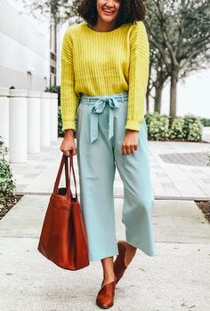 Spring Style | Yellow Sweater | Blue Culottes | ASOS Design | Spring Fashion | Cognac Tote Bag | Nordstrom Anniversary Sale | #TargetStyle | Brown Booties | Transitional Clothing | Fall Style | Fashion Outfits | Bright Clothing | Style Inspiration | #fashionoutfits #styleinspiration #womensoutfits #springfashion Transitional Clothing, Bright Clothing, Stylish Spring Outfit, Transitional Fashion, Western Outfit, Brown Booties, Nordstrom Anniversary Sale, Yellow Sweater, Spring Style