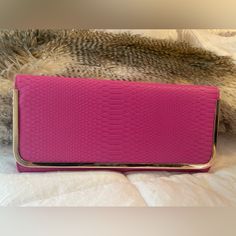 Brand New Never Worn Pink Rectangular Shoulder Bag With Fold Over Clasp, Chic Rectangular Wallets For Shopping, Chic Rectangular Wallet For Shopping, Pink Evening Bags With Fold Over Clasp, Pink Rectangular Wallet For Party, Pink Rectangular Bag With Magnetic Closure, Rectangular Pink Bag With Magnetic Closure, Gold Clutch Purse, Black Leather Briefcase