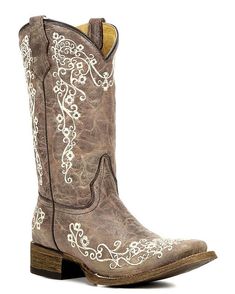 Kids Embroidered Square-Toe Boots – Skip's Western Outfitters Bone Embroidery, Cowgirl Boots Wedding, Cowgirl Boots Square Toed, Classic Black Boots, Country Shoes, Wedding Shoes Comfortable, Wedding Boots, Floral Boots, Corral Boots