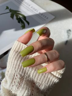 Avocado Green Medium Square Press on Nails Set of 24 Nails Etsy Avocado Green Nails, Nail Extension Design, Green Nail Designs, Nail Blue, Easy Nails, Extension Designs, Green Nail, Yellow Nails