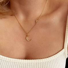 GoldFi Moon and Star Necklace 18k Gold Filled Moon And Star Necklace, Crescent Moon Pendant, Moon And Star, Waterproof Jewelry, Birthstone Charms, Moon Pendant, Moon Necklace, Dream Jewelry, Star Charms