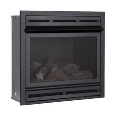 an image of a black fireplace with rocks in it