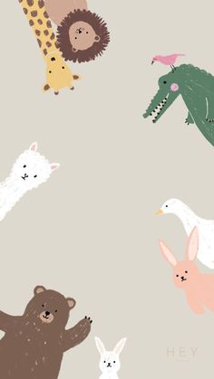 an animal themed wallpaper with animals and giraffes in pastel colors