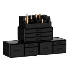 Elevate your beauty regimen with the Luxurious Deluxe 9-Drawers Premium Acrylic Makeup Organizer with Versatile Multi-Compartment Storage Drawers for Cosmetics and Accessories. This meticulously designed organizer is your ultimate solution to maintaining a clean, organized, and elegant vanity. With its clear acrylic construction, it offers a chic and functional way to store and display your beauty essentials, ensuring everything you need is always within reach. Size: 39" x 57".  Color: Black. Countertop Power, Vanity Display, Elegant Vanity, Acrylic Organizer Makeup, Makeup Storage Box, Black Vanity, Black Makeup, Beauty Regimen, Elephant Design