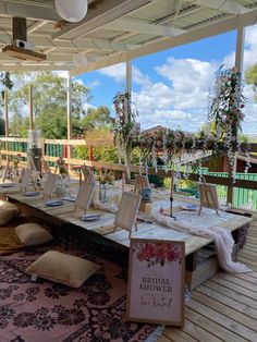 a table set up for a bridal shower party