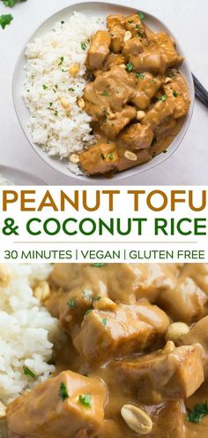 this is an image of peanut tofu and coconut rice