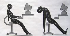 a drawing of a person sitting on a chair with a computer monitor in his lap