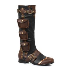 Take the world by storm in these awesome, steampunk-inspired boots! Decorated with buckles, studs, and even pockets up the side, this impressive pair of boots is sure to take your steampunk or western costume to the next level. Men's Sizes Zipper closure Heel: About 1" Material: Polyurethane Care: Spot clean Imported Mens Steampunk, Steampunk Boots, Pirate Boots, Mode Steampunk, Steampunk Pirate, Goth Shoes, Ellie Shoes, Style Steampunk, Steampunk Accessories