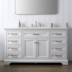 This classic vanity features traditional lines that bring a sophisticated presence to your bathroom. Pairing a white engineered Carrara white top with a rectangular undermount ceramic sink, Thompson delivers a beautifully functional solution with just the right touch of elegance. Available in widths from 36” to 72” and an array of color finishes, Thompson is a great choice for many applications. Sudio Design Base Finish: White Sudio Design Thompson 60" Single Bathroom Vanity Set - Vanities in Wh Classic Vanity, Extra Shelf, Drawer Space, Engineered Stone, Bathroom Vanity Set, Undermount Sink, Ceramic Sink, Single Bathroom, Plumbing Fixtures