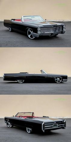 three different views of an old black car