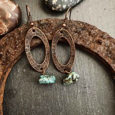 These Hammered Cooper Hoops Feature A Genuine Chunk Of African Turquoise. They Are The Perfect Compliment To Your Boho Style! Length Is 3.5" Nwt. Excellent Condition. Cherry Drop Earrings, Art Jewelry Earrings, Boho Hoop Earrings, Turquoise Hoop Earrings, Turquoise Hoops, Earring Designs, African Turquoise, Teardrop Dangle Earrings, Gold Statement Earrings